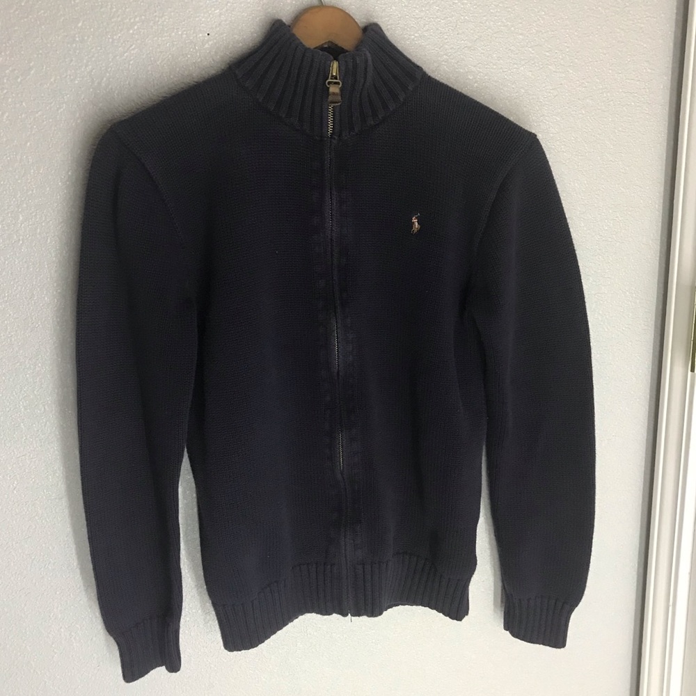 Navy blue polo zip up sweater